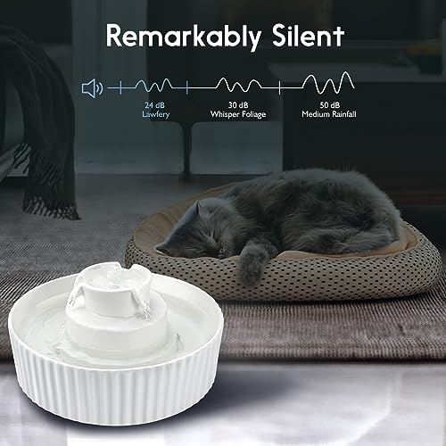 Image of Lawfery Ceramic Cat Water Fountain, 2.1L /71oz Cat Fountain with 3 Carbon Filters and 2 Quiet Pumps, Cupcake Pet Water Dispenser for Cats and Dogs (White)