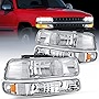 Nilight Headlight Assembly for 1999 2000 2001 2002 Chevy Silverado Avalanche 1500 1500HD 2500 2500HD 3500 Chevrolet Tahoe Suburban Replacement Headlamp Housing Bumper Lights Set, 2 Years Warranty