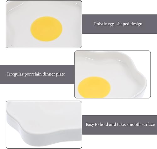 Miniatura 3 de Kichvoe Plato de cena con forma de huevo frito Plato de cerámica Platos de comida de desayuno Plato de aperitivo de ensalada de postre Platos de