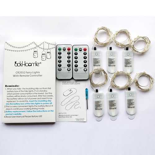 Oakhaomie 6 Pack Fairy Lights Battery Operated With Timer 2Pcs Remote 6.5Ft 20Led Warm White Twinkle Lights Waterproof Silver Wire Fireflies Lights Diy Mason Jar Wedding Party Christmas Centerpiece Table Deco thumb #8