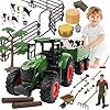 Peagprav Farm Animal Tractor Toys Playset-16.5 Inches Tractor with Trailer Fence,Farmer,Tree,Cow,Farm Toy Set for Boys Girls Kids Toddlers Age 3-7 Years Old
