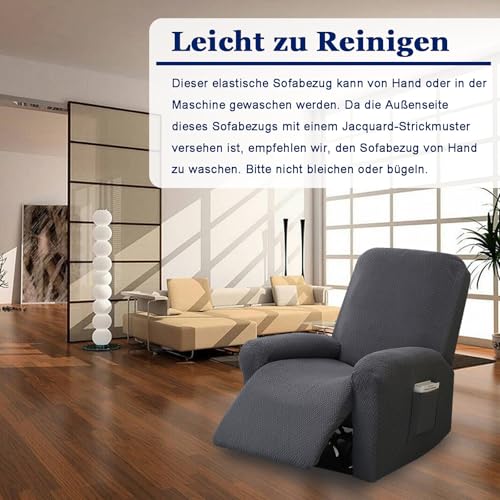 CAAGGMM 4-Teilig All-Inclusive Sesselbezug, Stretch Relaxsessel Bezüge, Recliner Sofabezug, Stretch Sessel Überzug mit Taschen, Freizeitstuhlbezug, für Fernsehsessel Liege Sessel(Dunkelgrau) – Bild 8