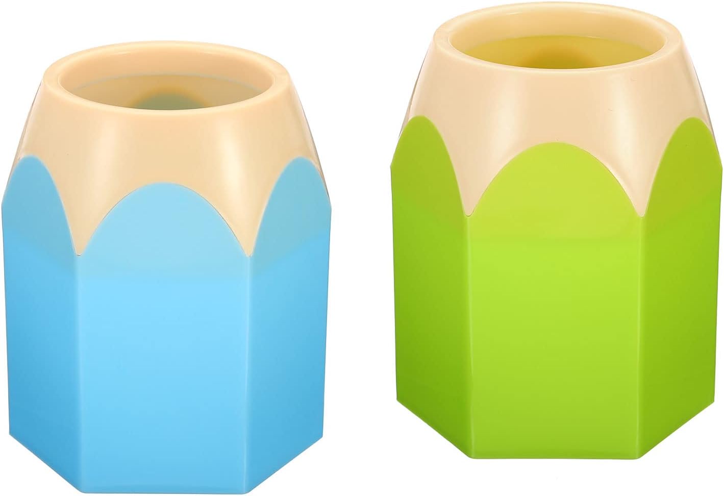 PATIKIL Pencil Holder, 2 Pack Pen Holder for Desk Cute Plastic Pencil Holder for Desk Pencil Holders Cup Organizer Pencil Shape, Blue Green