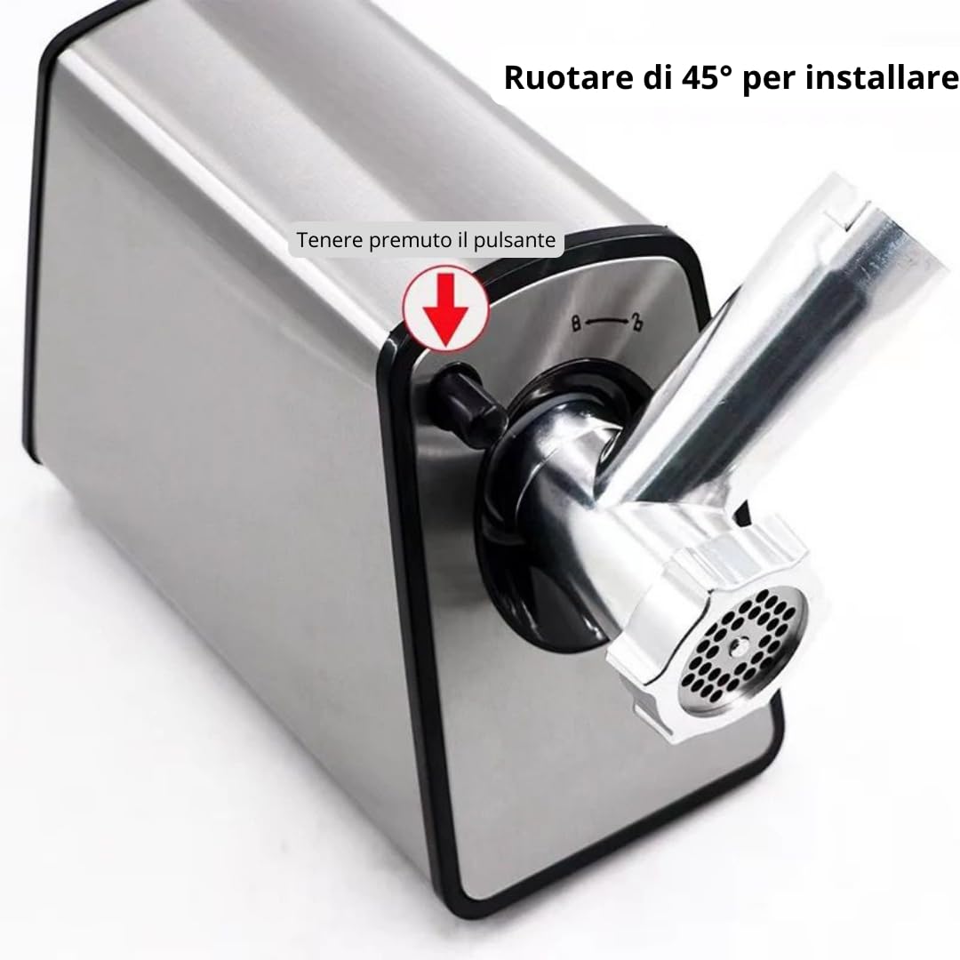 Tritacarne Elettrico Professionale 2000W, 2 Lame in Acciaio Inox, 3 Piastre di Tritatura, Accessorio per Salsicce e Kubbe, Motore Silenzioso, Facile da Pulire, Macchina per Carne, Casa e Cucina.