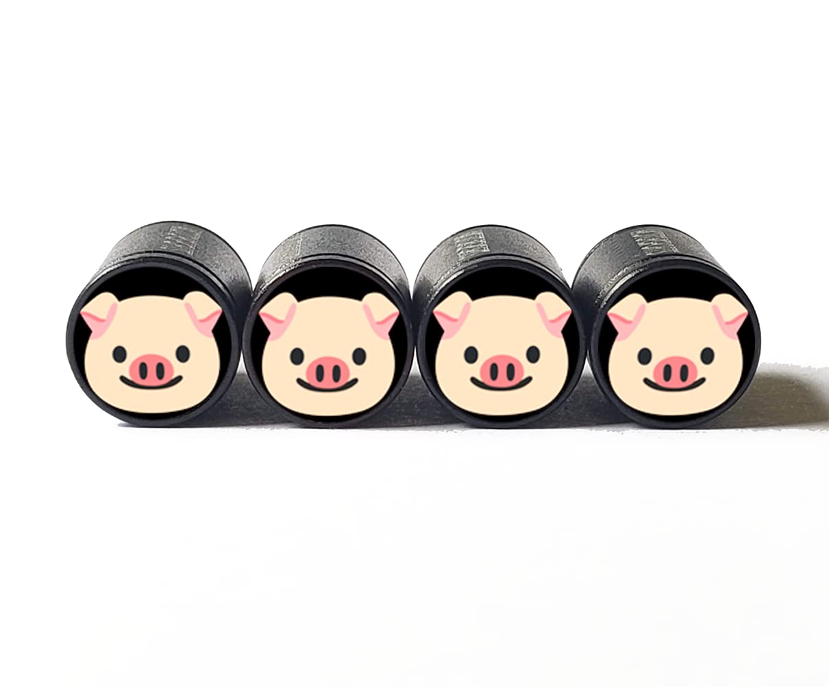 Pig Piggy Face Tire Valve Caps - Black Aluminum - Set of Four