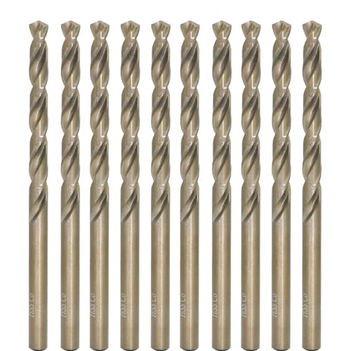 Metric Cobalt Drill Bits 5mm 10PCS, M35 high Speed Steel, high Hardness Straight Shank Drill, Mechanical or Hand Drill for Drilling, Suitable for Stainless Steel, Iron, Copper and Aluminum.