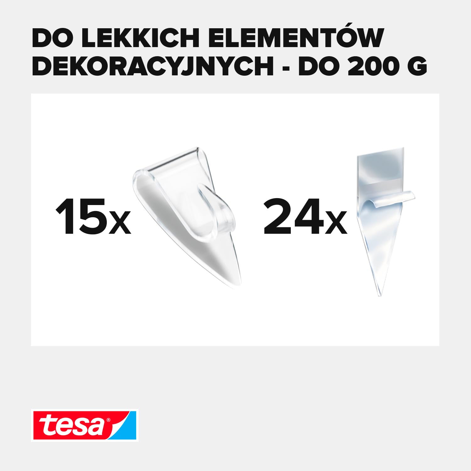 Tesa Powerstrips 58900 Haczyki, Przezroczysty, 3 x 5 szt.