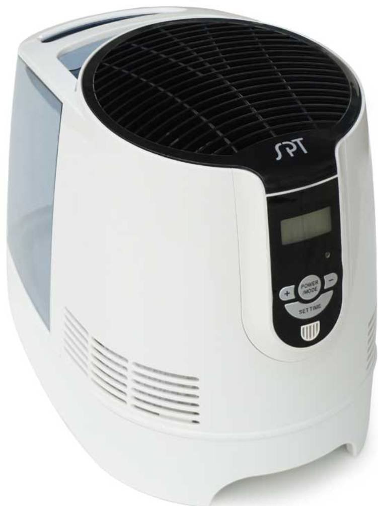 SPT SU-9210 Digital Evaporative Humidifier, 1 gallon (3.7 liters) water tank, 2 fan speeds, 1 to 10 hours timer, LCD panel with filter dirtiness indicator, Filter captures minerals and deposit