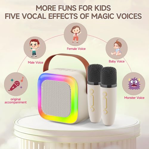 Image of Mini Karaoke Machine for Kids Teen Adults, Kids Karaoke Machine with 2 Wireless Microphones and LED Lights Toys for Christmas Birthday Party, Home, Gifts for 4 5 6 7 8 9 10 11 12+ Years Girls Boys