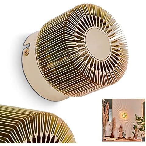 Wandleuchte Cantoni, runde Wandlampe aus Metall in Gold Cover