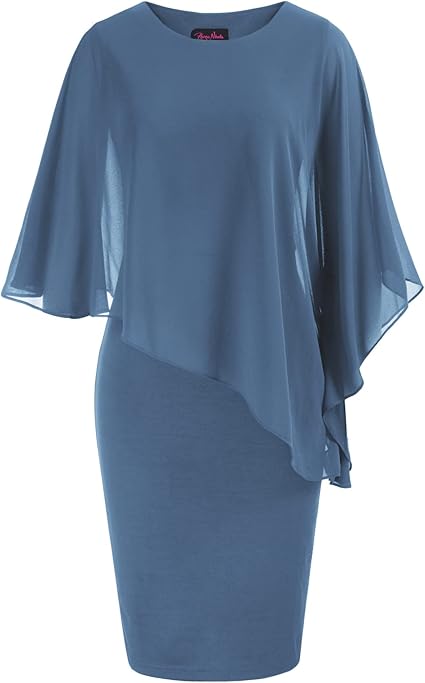 Hanna Nikole Women's Sleeveless Cape Dress with Chiffon Overlay Bodycon Pencil Dress