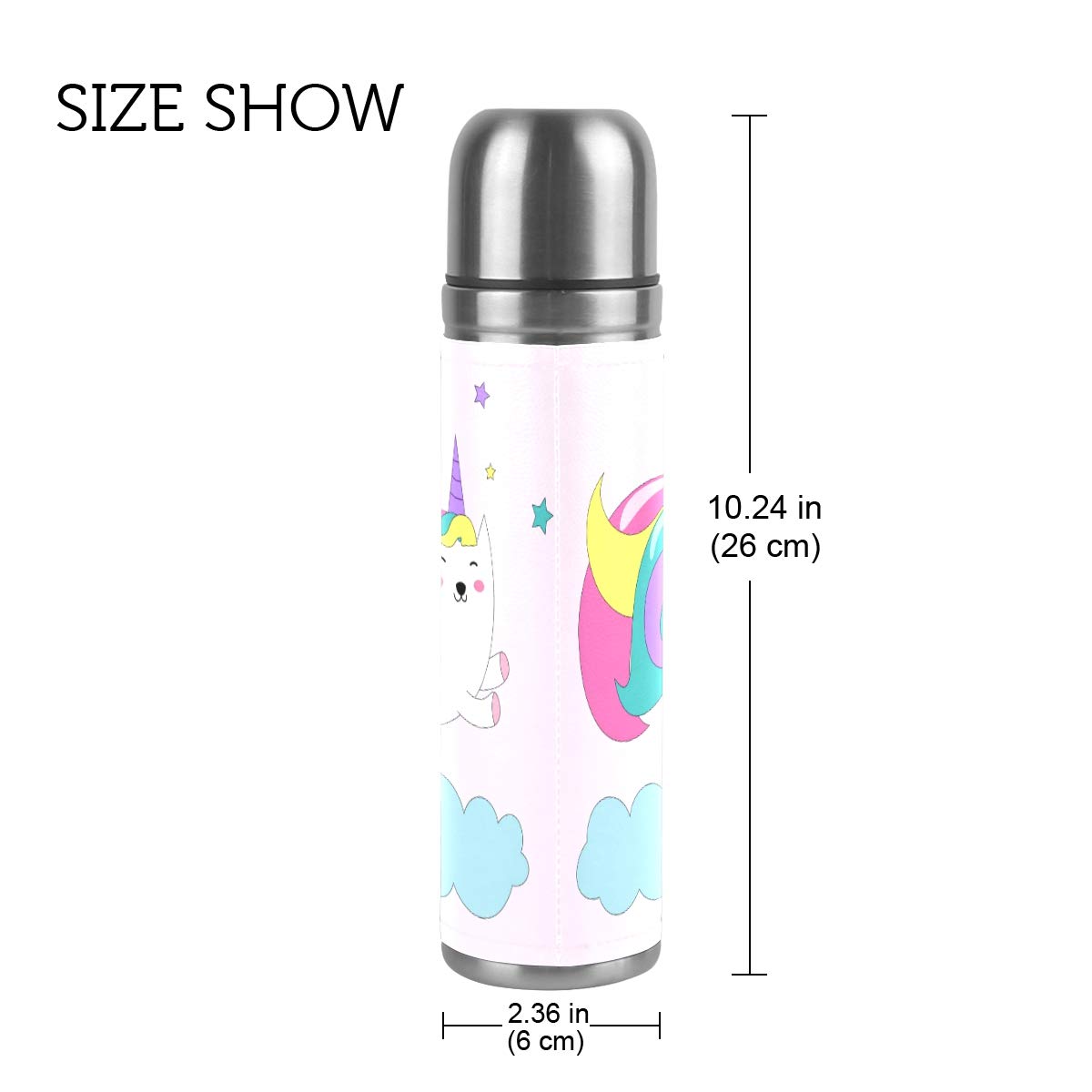 Taza de viaje aislada al vacío de acero inoxidable con doble pared a prueba de fugas, botella de taza con diseño de unicornio con estampado personalizado impreso en piel auténtica, 500 ml