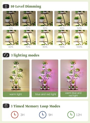 Image of Plant Stand Indoor with Grow Lights 65 inch Tall Plant Shelf Corner Lighted Plant Stands for Indoor Growing Multiple Metal 8 Tiered Large S-Shape Display Shelves Plant Rack for Home Decor Patio Balcony