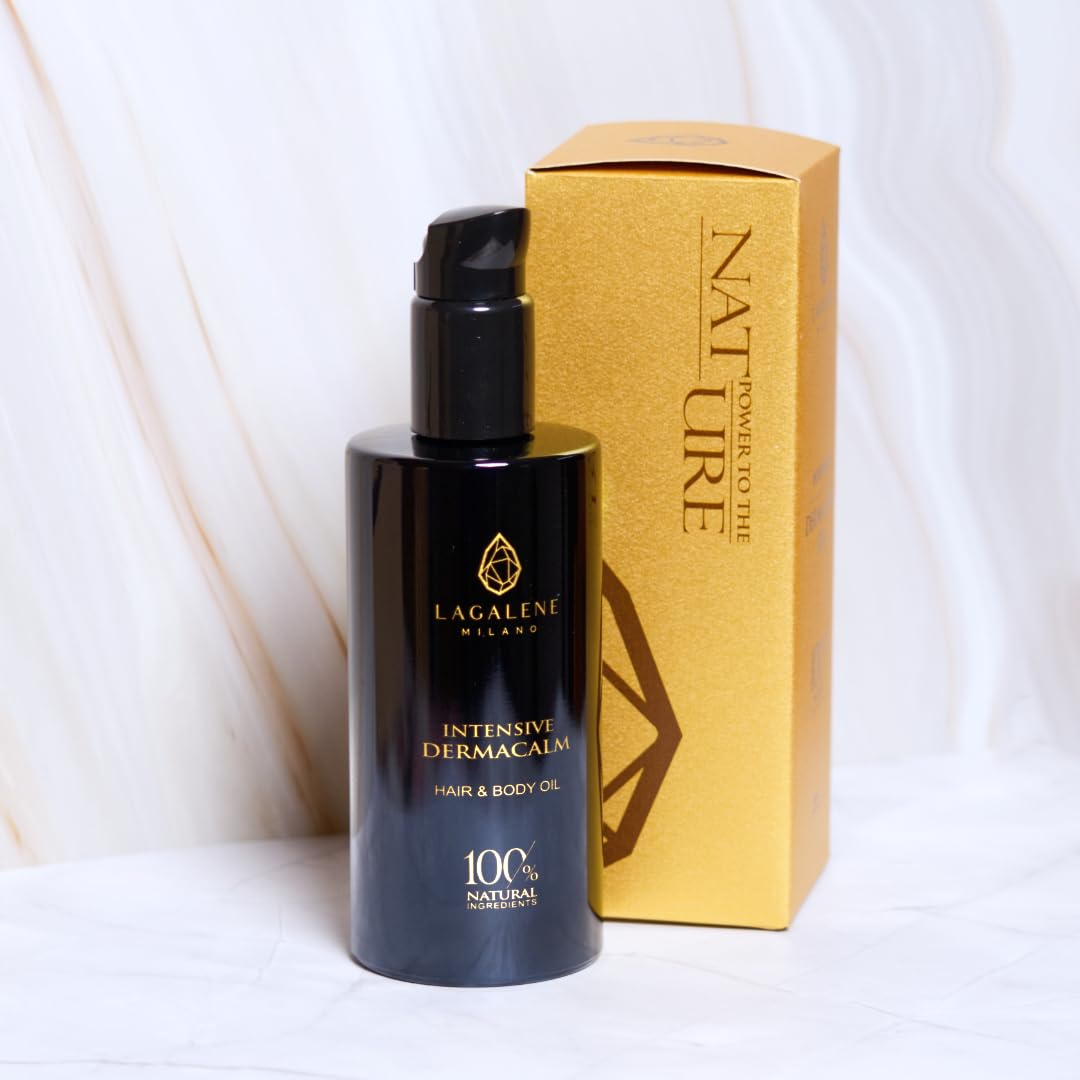 Lagalene Milano Intensive DermaCalm - Aceite 100% natural para cuero cabelludo, cabello, barba y cuerpo con efecto calmante, antienrojecimiento, antipicazón, revitalizador y anticelulitis, 200 ml
