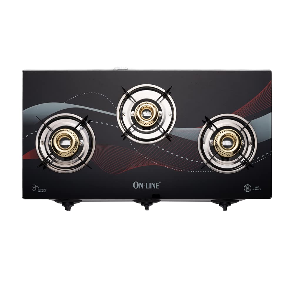 Buy BlowHot Online 3B Heavy Iron 3 Burner Toughened Glass & Stainless Steel Frame Piezo Auto