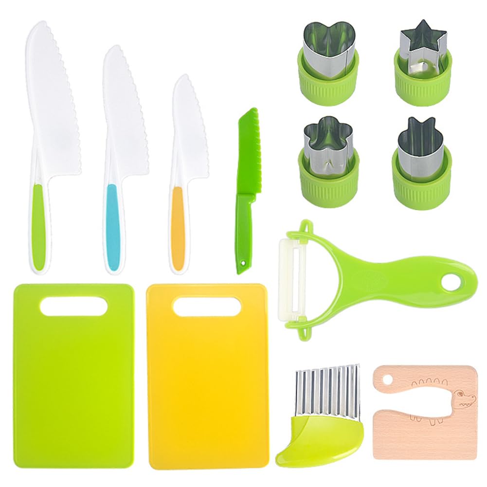 17 Pcs Montessori Kitchen Tools for Toddlers Toddler Kitchen Tools for Real Cooking Kids Safe Knives Set Plastic