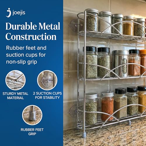 joeji's Kitchen Free Standing Spice Rack Organiser - Perfect Spices & Herbs Storage Holder - Up to 21 Jars Capacity - Suction Cups for Stability - Silver - Image 6