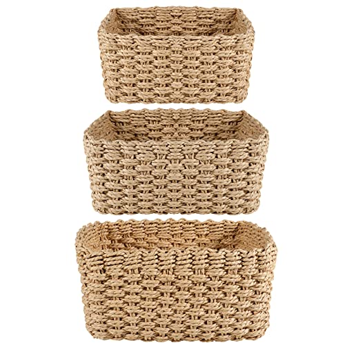 Isahouse Panier de Rangement Salle de Bain Corbeille en Papier Bio Écologique Lot de 3 pour Jouets, CD, Cosmétique,langes coton bébé,Câble de charge,Décor Maison Cover