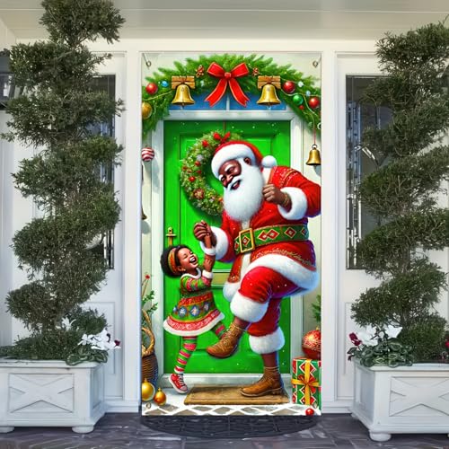 Image of BlissYard Holiday Door Cover Santa 35x71 Inch Polyester