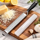 Ralador Zester Culinário Profissional Dupla Face em Aço Inox Premium - Ralador Fino de Queijos, Raspas de Limão, Gengibre, Noz-Moscada, Chocolate, Legumes e Especiarias Aromáticas