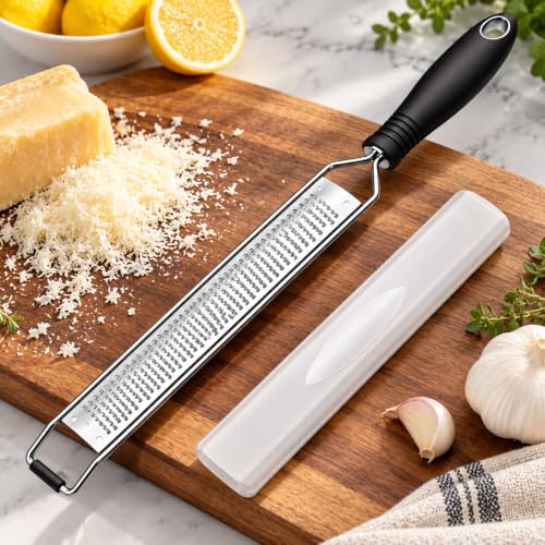 Ralador Zester Culinário Profissional Dupla Face em Aço Inox Premium - Ralador Fino de Queijos, Raspas de Limão, Gengibre, Noz-Moscada, Chocolate, Legumes e Especiarias Aromáticas