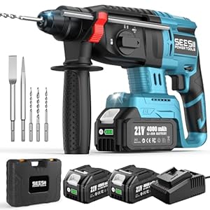 Seesii 2, 5J Akku Bohrhammer: 600W Brushless Motor, mit 2 * 4, 0AH Akkus und Ladegerät, Verbessertem Sicherheitsdesign, Multifunktionale Akku Schlagbohrmaschine für Heimwerker und Bauarbeiten