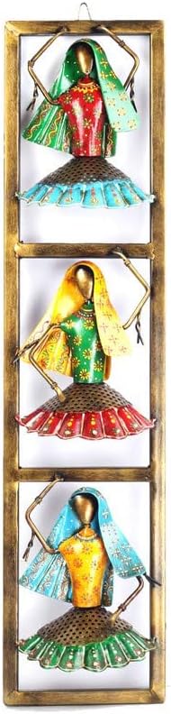 LohLeaf Metal Wall Hanging 3 Cap Lady Vertical Frame Home Decor, Multicolor, 36X4X6 Inch