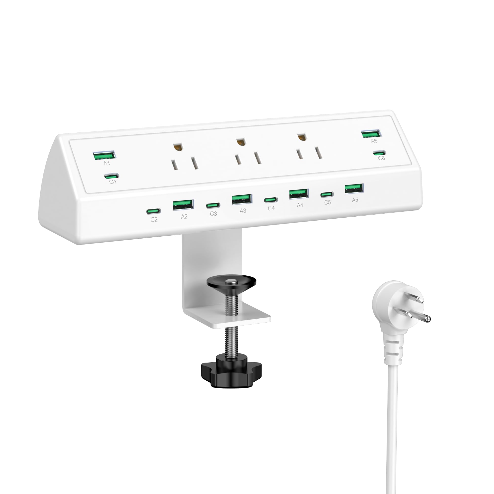 Jgstkcity 90W Desk Clamp Power Strip,12 USB Ports (6 PD 45W USB-C),Surge Protector,ETL Listed Power Hub Extension Cord,Fast Charging Station for Home Office Desk Edge Mount (White, 12 USB-90W)