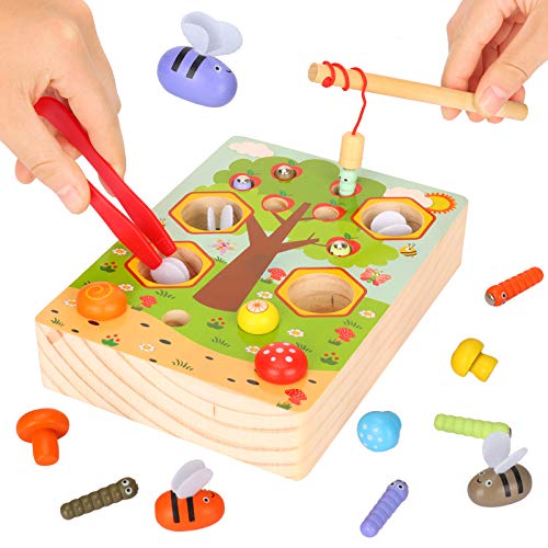 Preisvergleich Produktbild Sinwind Magnetische Holzspielzeug 3 in 1 Montessori Lernspielzeug, Holzspielzeug Lernspiele, Magnettafel Kinderspielzeug Geschenk ab Kinder Mädchen Jungs 3 Jahre