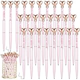 Hushee 24 Pcs Heart Pens Bulk Glitter Retractable Metal Ballpoint Pen with Black Ink Diamond Crystal Bridal Shower Gift for Coworker Office Staff School Classroom Wedding(Pink)