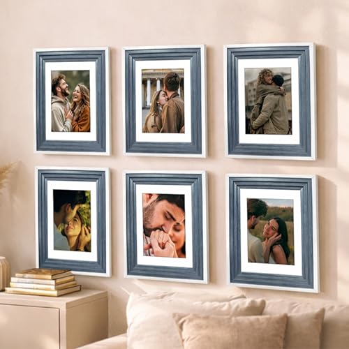 Image of Art Street Luxury Photo Frame for living room, Modern Step Design Photo Frames for Photograph, Art Work, Kids Room Set of 6 (11x14 Inch, Blue)