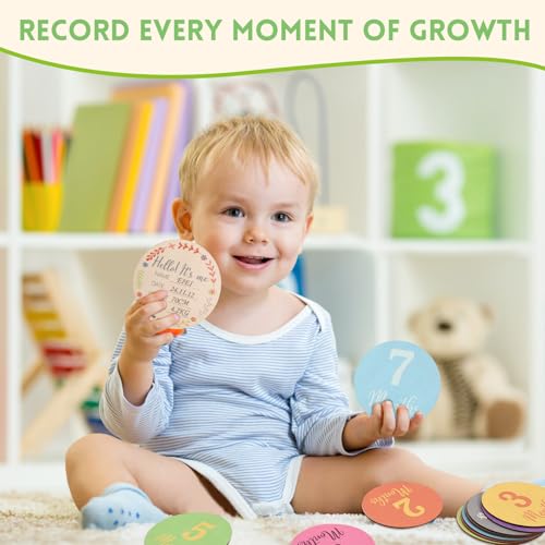 Image of Baby Monthly Milestone Signs - 13 Pack Wooden Baby Milestone Cards for 1-12 Months, Newborn Photography Props with Hello World Discs, Gender Neutral Baby Announcement for Boy Girl Age Shower Gifts