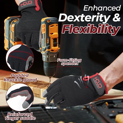 Image of HANDLANDY Mens Work Gloves Touch Screen, Synthetic Leather Utility Gloves, Flexible Breathable Fit- Padded Knuckles & Palm (Small, Black)
