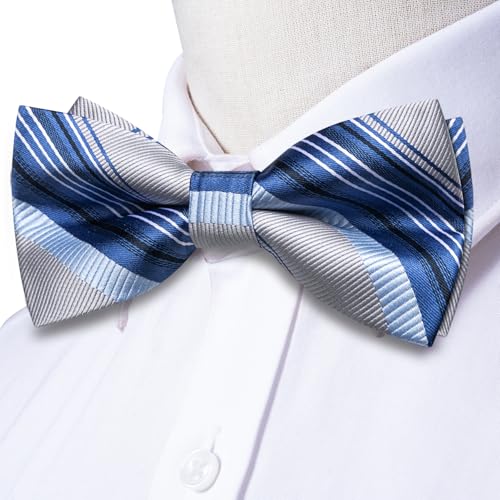 Image of Hi-Tie Bow Ties for Men Pre-Tied Pocket Square with Cufflinks Mens Bowtie Sets for Wedding Formal Party