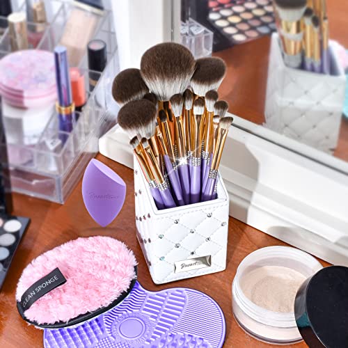 16pcs Best gift Professional Makeup Brushes Sets -with Brush Holder Premium Synthetic with foundation blush contour concealer powder Brush(16Pcs Purple+White Holder) - Image 5
