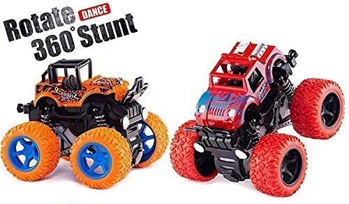 PRIME DEALS Big Size 4WD Monster Truck Cars Push and Go Toy Trucks Friction Powered Cars Truck 360 Degree Stunt 4wd Cars Push go Truck for Toddlers Kids Gift (2 Pack Monster Truck)
