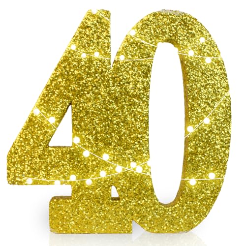 Image of 40th Birthday Decoration Gold Glitter 40th Table Centerpieces, 40th Anniversary Decoration Number 40 Table Topper Decor (Gold 40th)