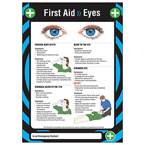 Affiche de premiers secours 420 x 594 mm First Aid for Eyes A2 lisibilité standard