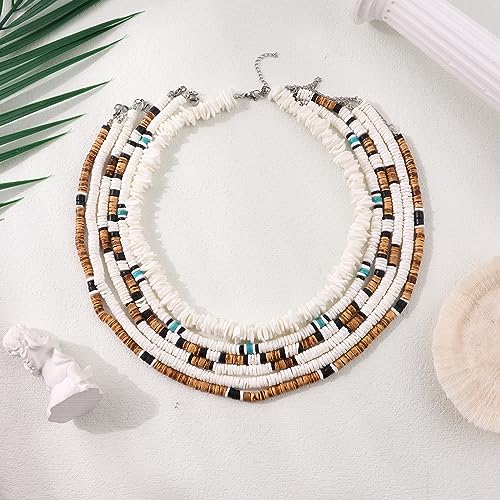 CASDAN 6 Pcs Surfer Puka Shell Necklace - Men's Hawaiian Seashell Bead Choker with Coconut Beads4