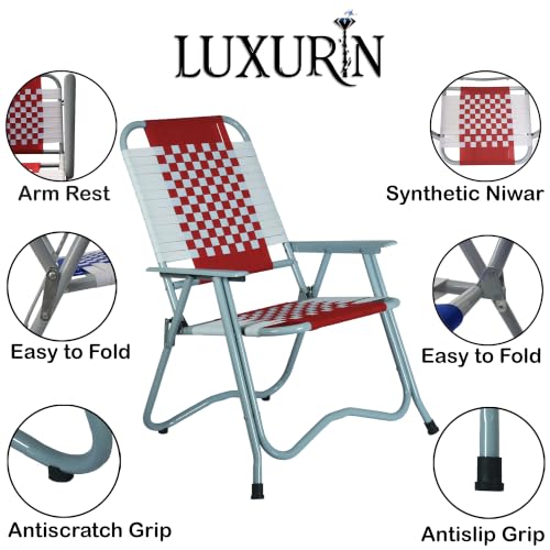 Image of Folding Chair with armrest and Durable Frame, Portable Chair for Garden, Patio, Lawn, Balcony and Study. (Red)