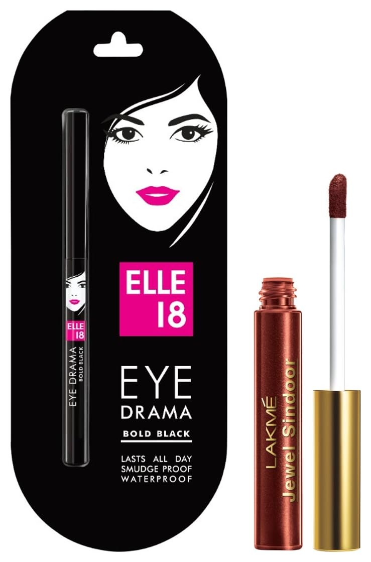 ELLE 18 EYE DRAMA BOLD BLACK アイライナー 2pcs Buy Elle 18 Eye Drama Kajal Powder, Bold Black, 0.35G And Lakme