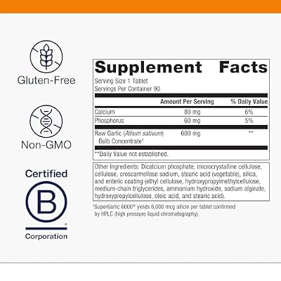 Metagenics SuperGarlic 6000 - High-Potency Garlic Supplement with 6000 mcg Allicin - Supports Heart Health, Cholesterol & Immune Function* - Odorless, Non-GMO, Gluten-Free - 90 Tablets