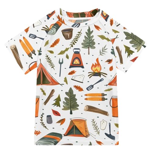 ALAZA Boys Rash Guard Swimming Shirt for Boys Short Sleeve Camping Supplies Patter UPF 50+ 5-6T