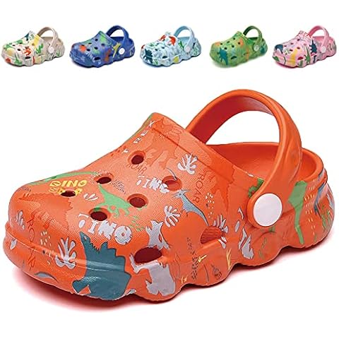 Kids Clogs Mules for Girls Boys Lightweight Garden Shoes Slippers Toddler Dinosaur Slip-on Beach Pool Shower Sandals Surf Clogs for Children Orange UK 6.5/7 (Label Size 150mm) Cover