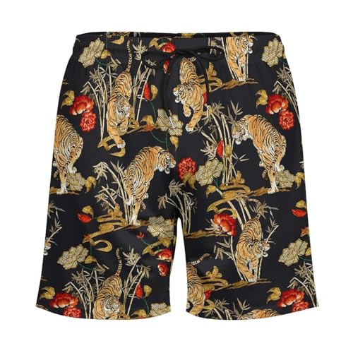 micidad Mens Tiger Swim Trunks with Compression Liner Quick Dry Stretch Waist Running Athletic Gym Beach Shorts, 3X-Large3