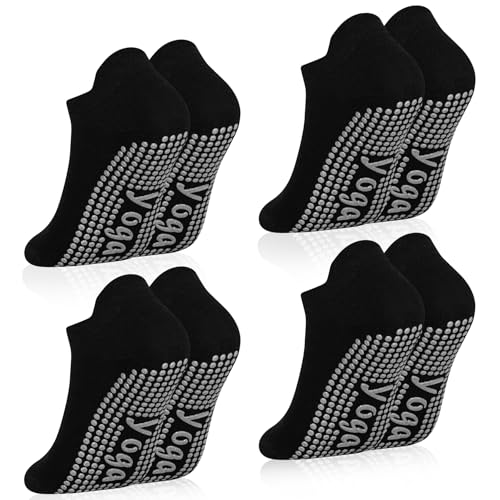 Image of SkiBeaut Pilates Women Socks, 4 Pairs Non Slip Grips Yoga Ballet Dance Hospital Grippers Sticky Socks for Lady, US Size 5-8