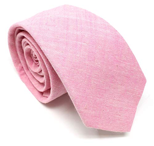 Image of Men's Chambray Cotton Skinny Necktie Tie Textured Distressed Style - 2.5 inch Width