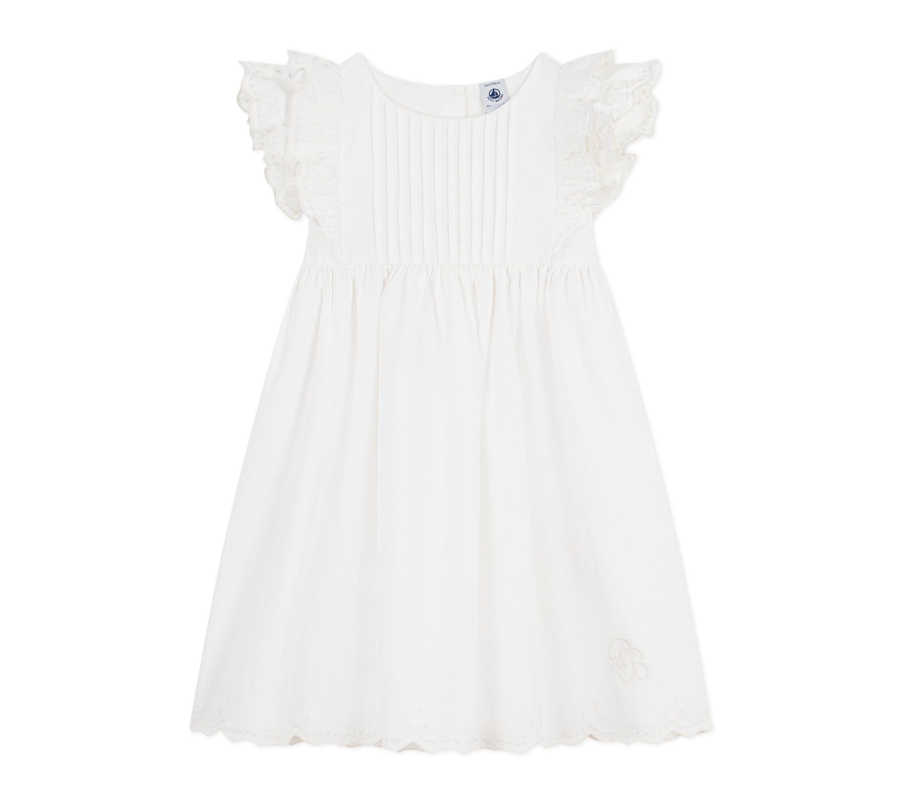 Petit Bateau Abito Bambino in Cotone Manica Corta Tinta Unita, Schiuma, 4 Anni