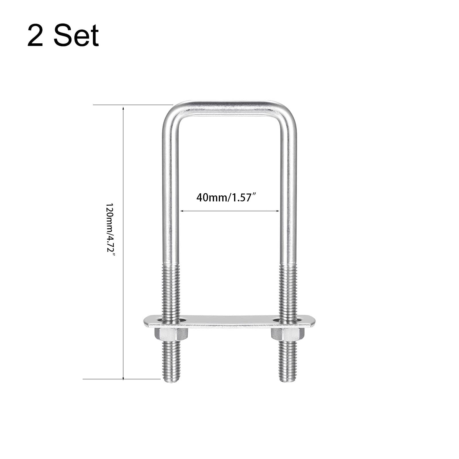 TOP-VIGOR 2 sets M8 Square U-Bolts, 40mm Inner Width 120mm Length 304 Stainless Steel Tie Down U-Bolts with Nut - Image 2