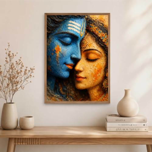 Image of Livin'luxe Shiv Parvati Face Wall Painting for Living Room Bedroom Hall Office Decor, Devotional Artwork with Sparkle Laminate and Premium Wooden Synthetic Frame (25.5 x 37.5 Inch) NXL01-4112